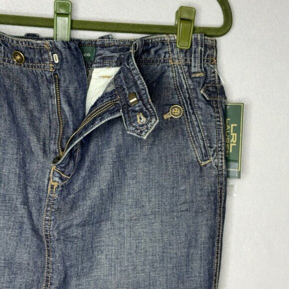 Lauren Jeans Co Denim Dark Wash Skirt Cotton Linen Sz 8 Pockets Adjustable Sand - Picture 11 of 16